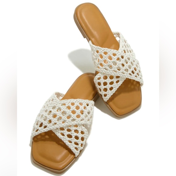 White Criss Cross Woven Sandals - Picture 3 of 6